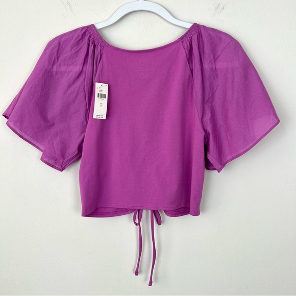 NWT Anthropologie Maeve Flutter Sleeve Ruched Crop Top Magenta - Picture 5 of 9